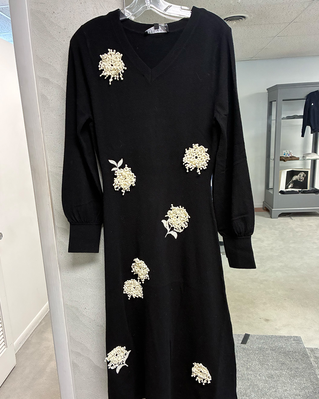 Cashmere Sweater Dress with Silk Flowers