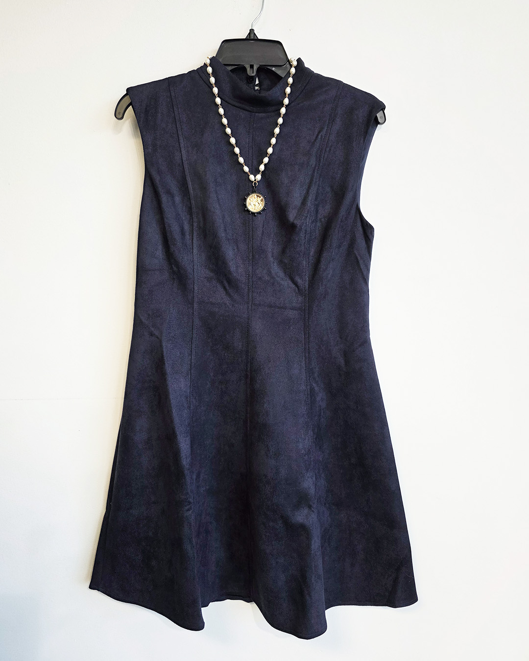 Faux Navy Suede Fit & Flare Dress